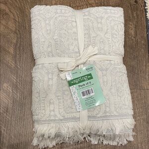 The Spring Shop Cream Textured Towels with Fringe